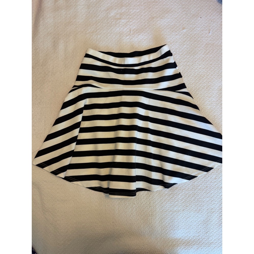 Pixley Black and White Striped Skater Mini Skirt XS Flared Preppy Nautical